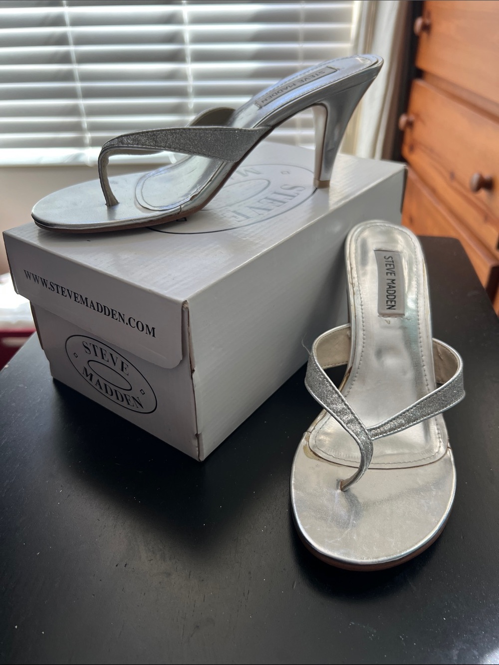 Steve Madden Silver Metallic Strappy Stiletto Sandals